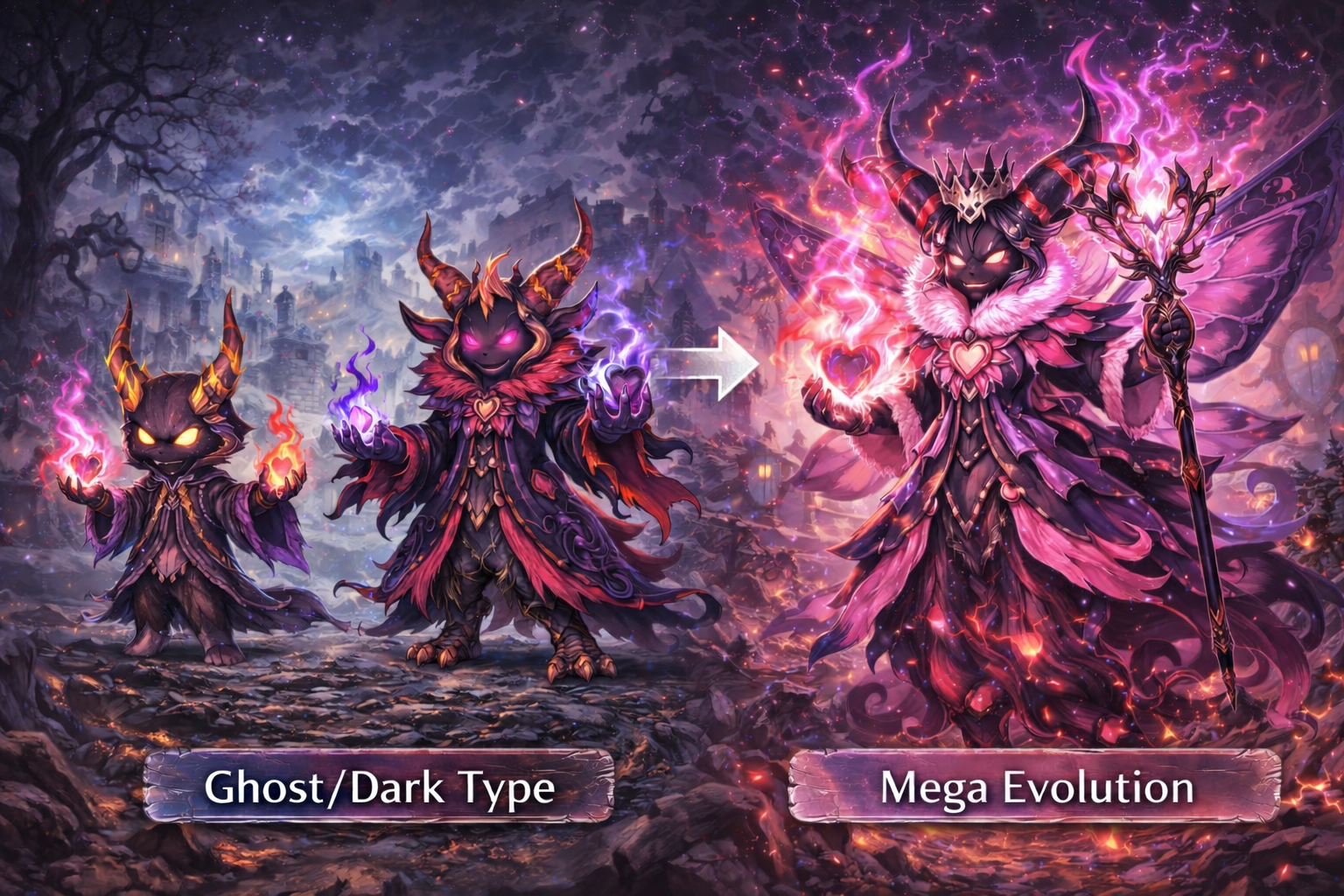 Shadekin Duskheart Shadowqueen Ghost/Dark Evolution Line with Mega